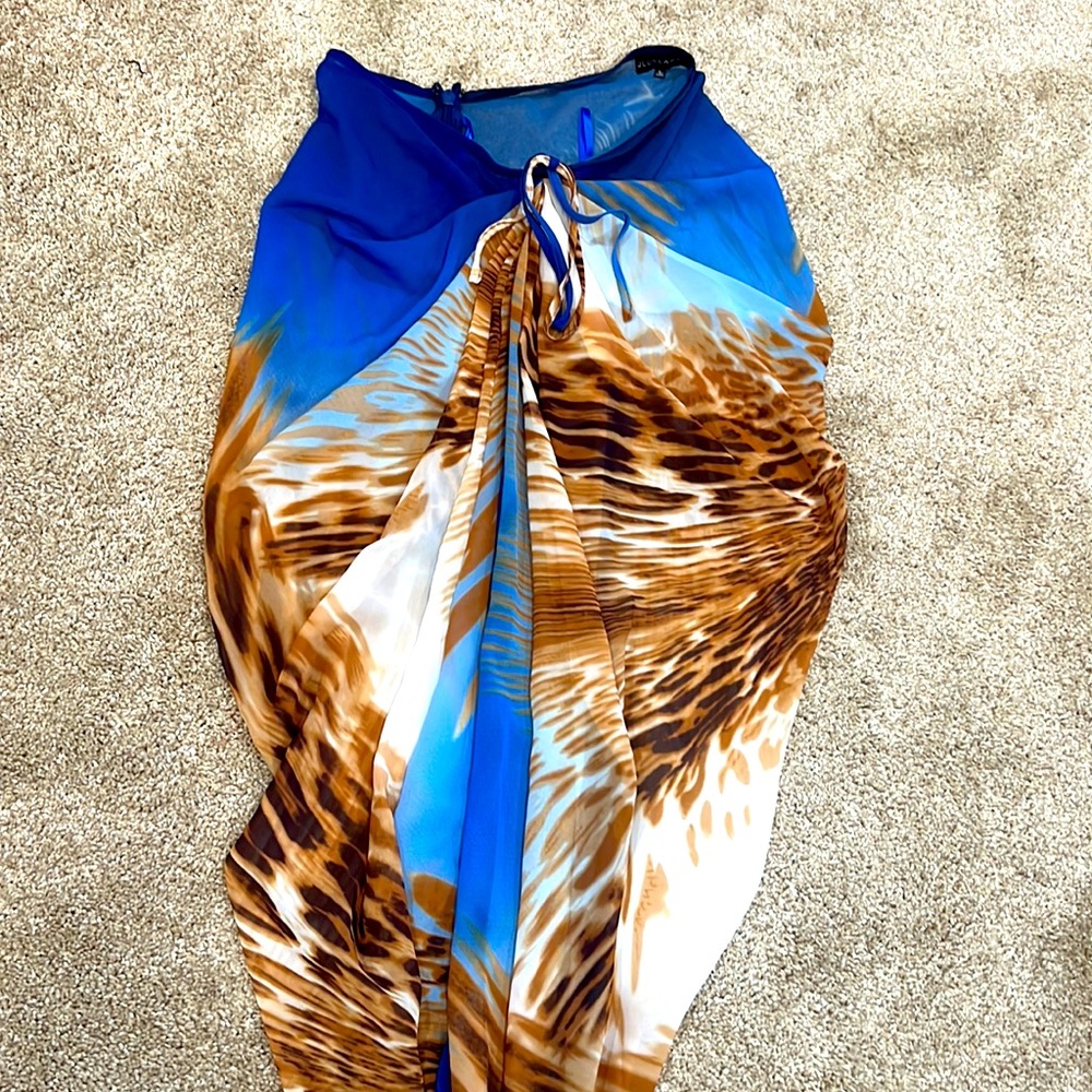 JLUXLABEL Blue and Brown Asymmetrical Skirt